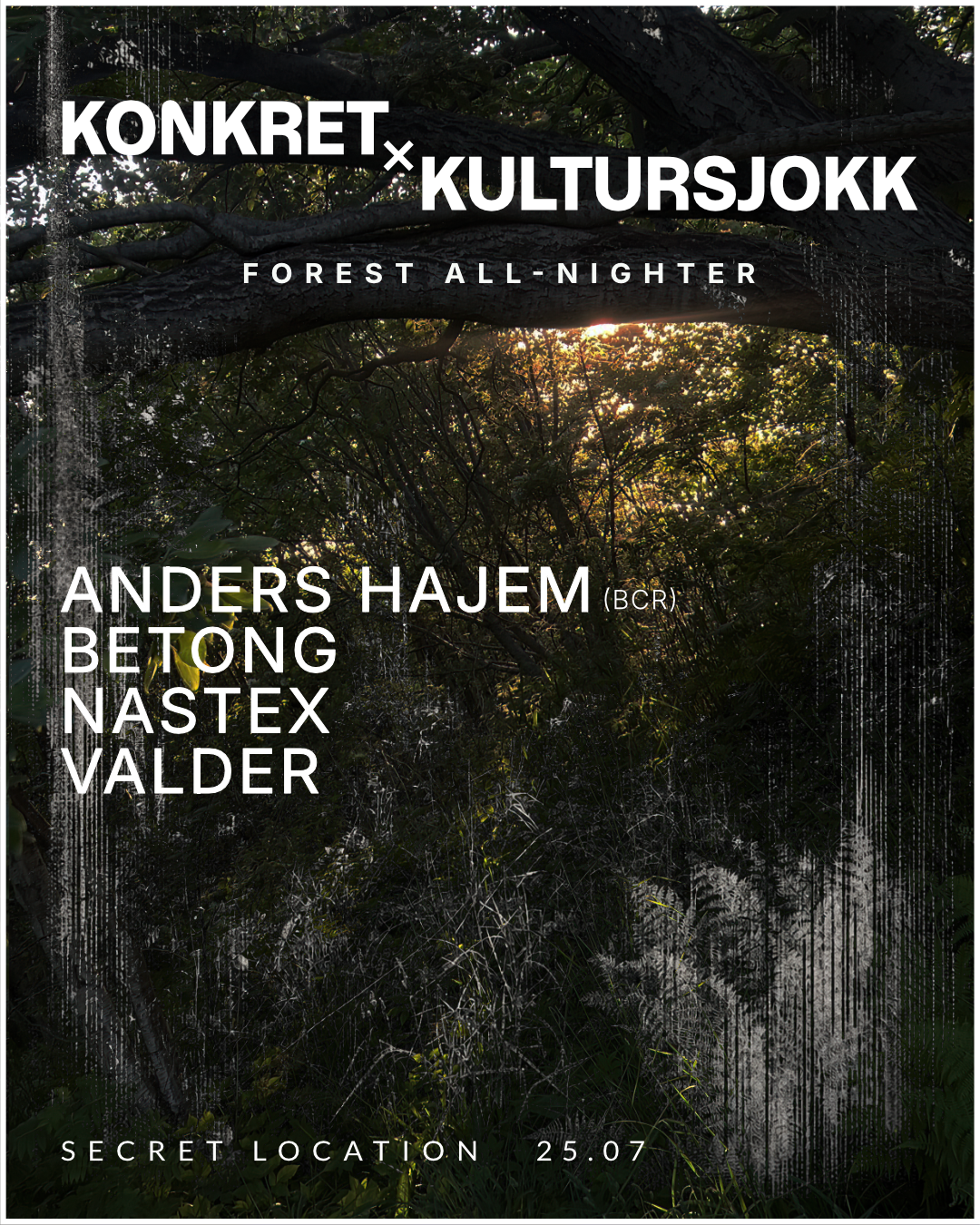 Plakat — KONKRET × KULTURSJOKK · Forest All-Nighter